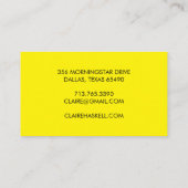 Carte De Visite Script fantaisie Gras brillant Jaune Chic Minimal (Dos)