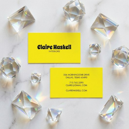 Carte De Visite Script fantaisie Gras brillant Jaune Chic Minimal