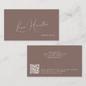 Carte De Visite Script féminin moderne simple QR code beauté brune (Devant / Derrière)