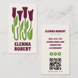 carte de visite script fleurs boho groovy