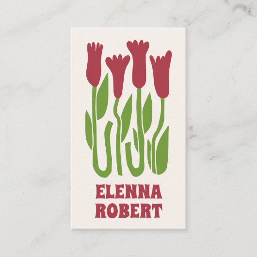 carte de visite script fleurs boho groovy (Devant)