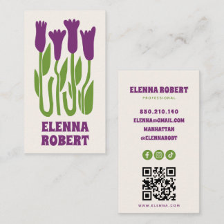 carte de visite script fleurs boho groovy