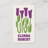 carte de visite script fleurs boho groovy (Devant)
