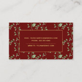Carte De Visite Script Floral Rouge Bourgogne Or | Wedding planner (Dos)