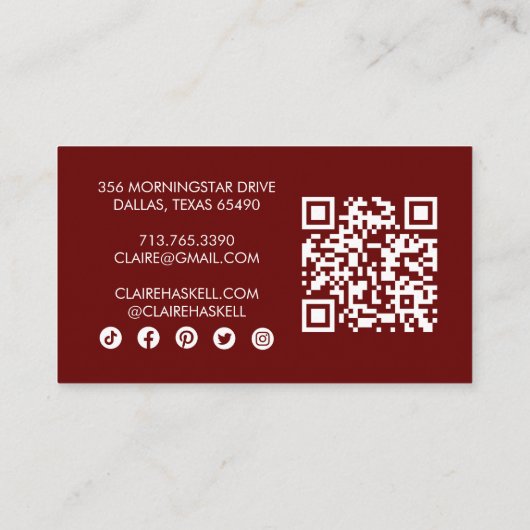 Carte De Visite Script funky Chic Commande de vin Merci QR minimal (Dos)