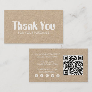 Carte De Visite Script funky Chic Kraft Order Merci QR minimal