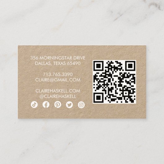 Carte De Visite Script funky Chic Kraft Order Merci QR minimal (Dos)