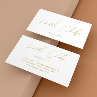 Carte De Visite Script Gold Lettré à la main Crème minimaliste Bei
