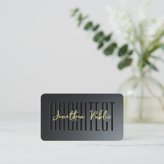 Carte De Visite Script Gold personnalisé Architecte de script noir (Debout devant)