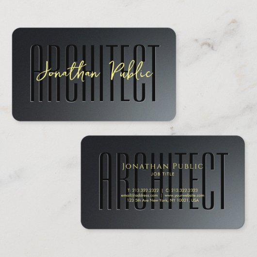 Carte De Visite Script Gold personnalisé Architecte de script noir (Devant / Derrière)