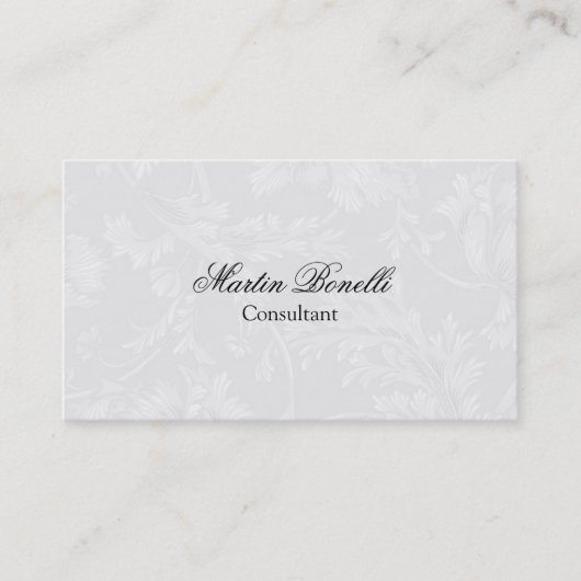 Carte De Visite Script gris floral Damask (Devant)