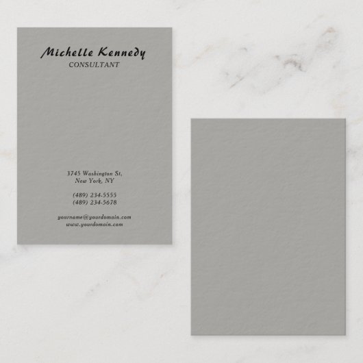 Carte De Visite Script gris simple simple moderne vertical (Devant / Derrière)