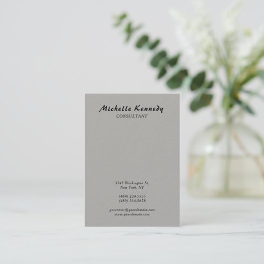Carte De Visite Script gris simple simple moderne vertical (Debout devant)