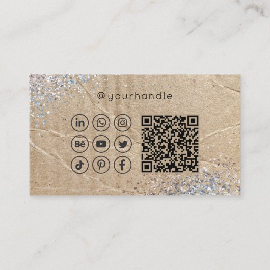 Carte De Visite Script Grunge Glam Social Media QR Code Ajouter un (Dos)