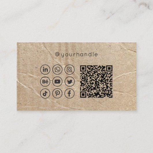 Carte De Visite Script & Grunge Social Media QR Code photo unique (Dos)