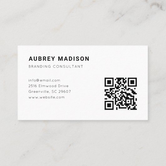 Carte De Visite Script Handwritten White Minimalist QR Code (Dos)