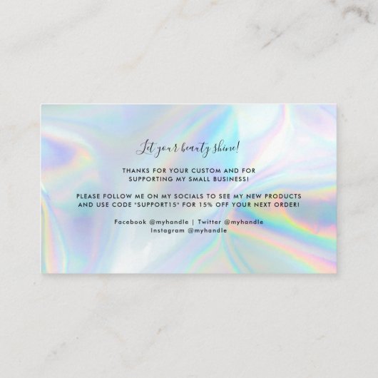 Carte De Visite Script holographique Merci des petites entreprises (Dos)