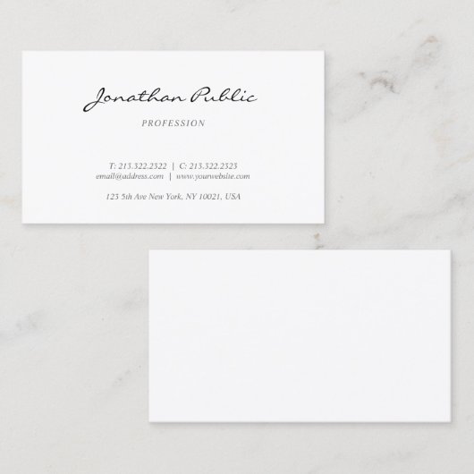 Carte De Visite Script italique créatif Design moderne Plaine tend (Devant / Derrière)