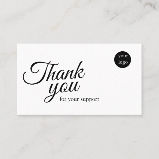 Carte De Visite Script Logo Thank You Card for Your Support Busine (Devant)