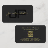 Carte De Visite Script main Black & Gold Luxurious Premium Pearl (Devant / Derrière)