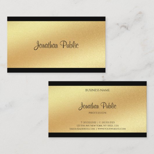 Carte De Visite Script main Faux Or moderne Texte Cool Calligraphi (Devant / Derrière)