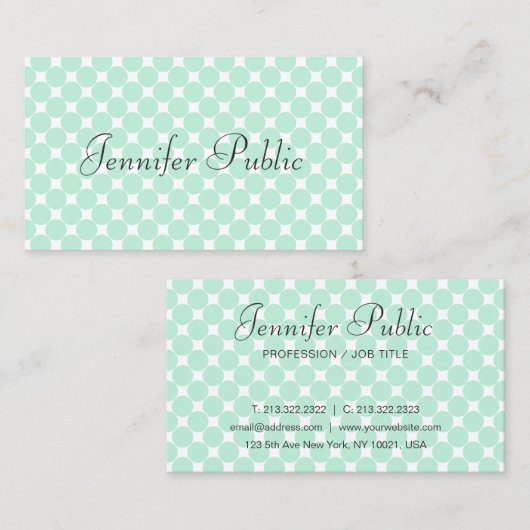 Carte De Visite Script main moderne Elegant Mint Green Modèle (Devant / Derrière)