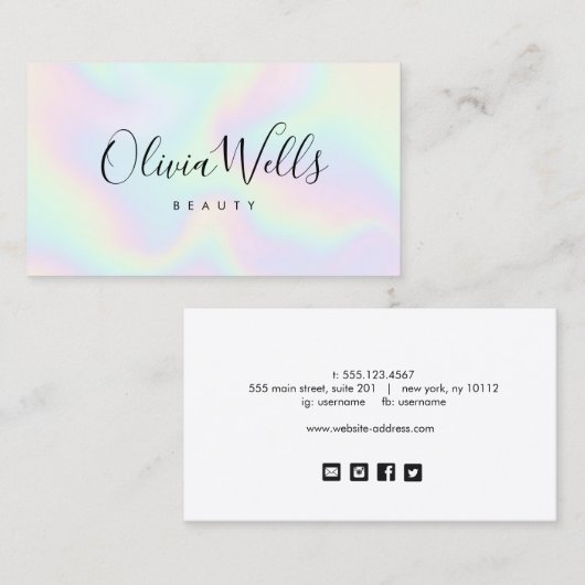 Carte De Visite Script manuscrit Abstrait Iridescente (Devant / Derrière)
