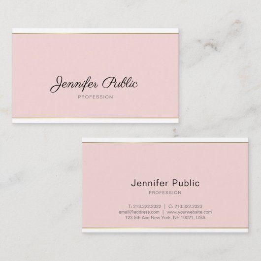 Carte De Visite Script manuscrit Blush Pink Gold Design tendance (Devant / Derrière)