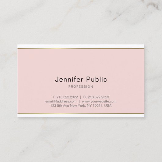 Carte De Visite Script manuscrit Blush Pink Gold Design tendance (Dos)