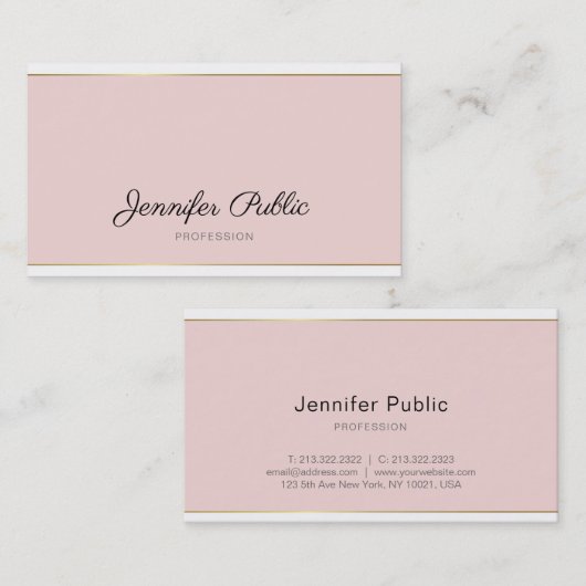 Carte De Visite Script manuscrit Blush Pink Or tendance Plain (Devant / Derrière)