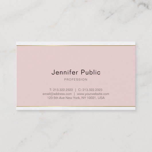 Carte De Visite Script manuscrit Blush Pink Or tendance Plain (Dos)