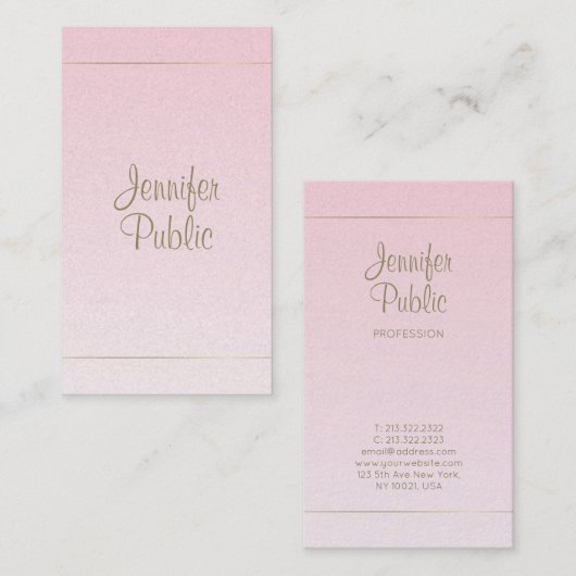 Carte De Visite Script manuscrit Calligraphie Pink Gold Luxe (Devant / Derrière)