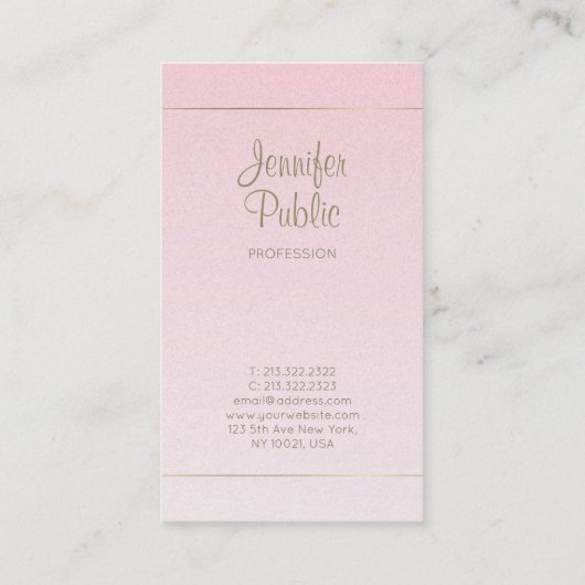 Carte De Visite Script manuscrit Calligraphie Pink Gold Luxe (Dos)