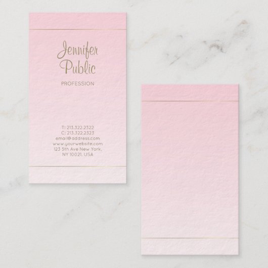 Carte De Visite Script manuscrit Calligraphie Pink Gold Luxe (Devant / Derrière)