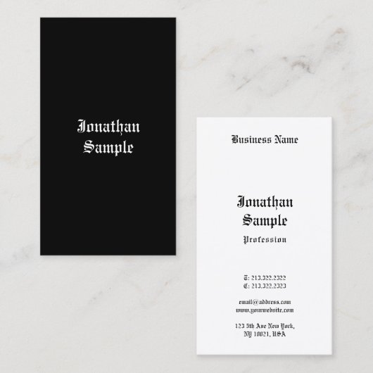 Carte De Visite Script manuscrit classique noir blanc Retro look (Devant / Derrière)