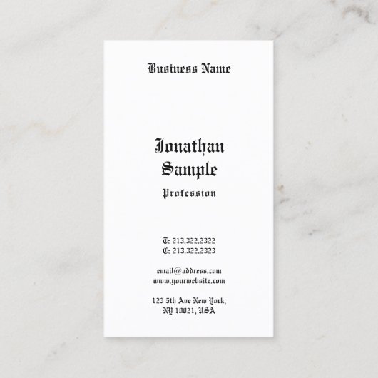 Carte De Visite Script manuscrit classique noir blanc Retro look (Dos)