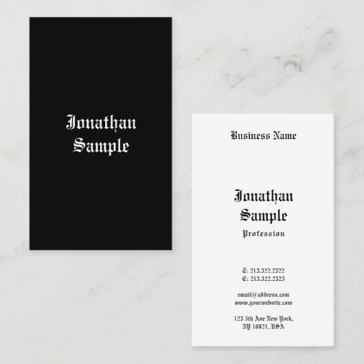 Carte De Visite Script manuscrit classique noir blanc Retro look (Devant / Derrière)
