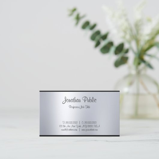 Carte De Visite Script manuscrit créatif Calligraphie argent (Debout devant)