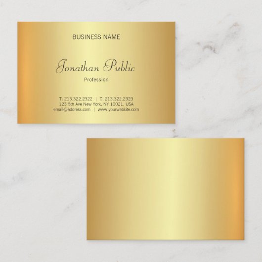 Carte De Visite Script manuscrit Creative Faux Gold Professional (Devant / Derrière)