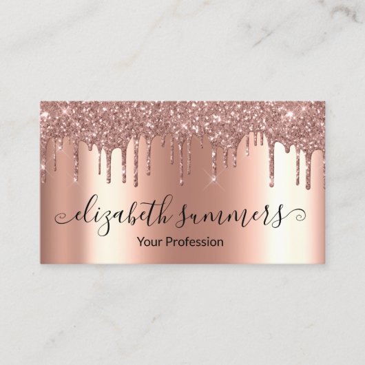 Carte De Visite Script manuscrit Custom Rose Gold Parties scintill (Devant)