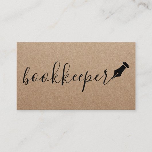 Carte De Visite Script manuscrit du gardien de livres Rustic Kraft (Devant)