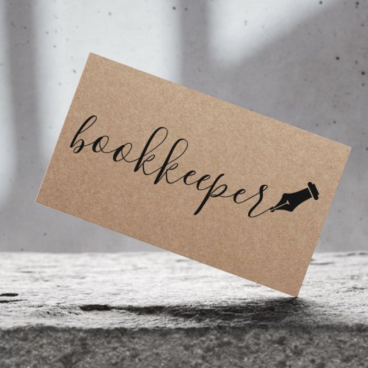 Carte De Visite Script manuscrit du gardien de livres Rustic Kraft