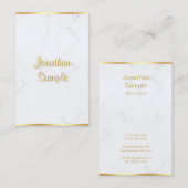 Carte De Visite Script manuscrit Elegant Marbre blanc Or (Devant / Derrière)