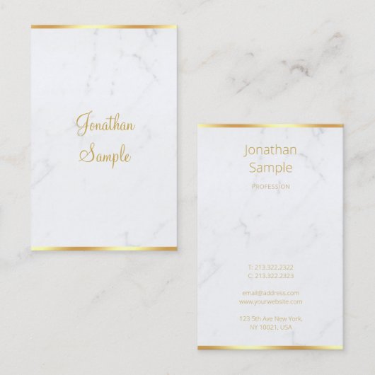 Carte De Visite Script manuscrit en marbre or élégant Classy (Devant / Derrière)