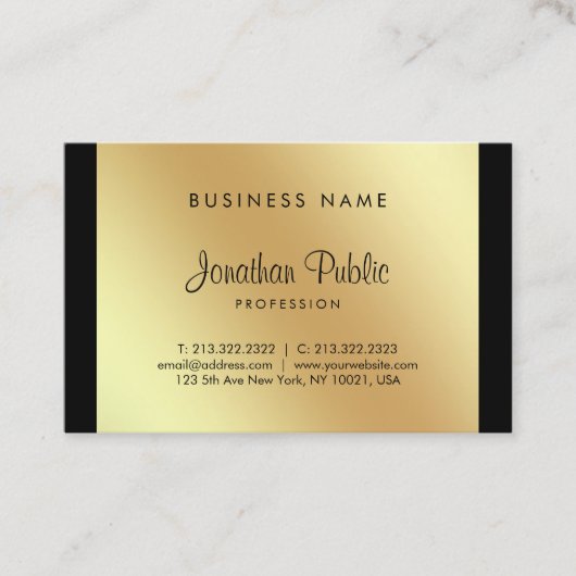 Carte De Visite Script manuscrit Glamor Black Gold Luxe élégant (Devant)