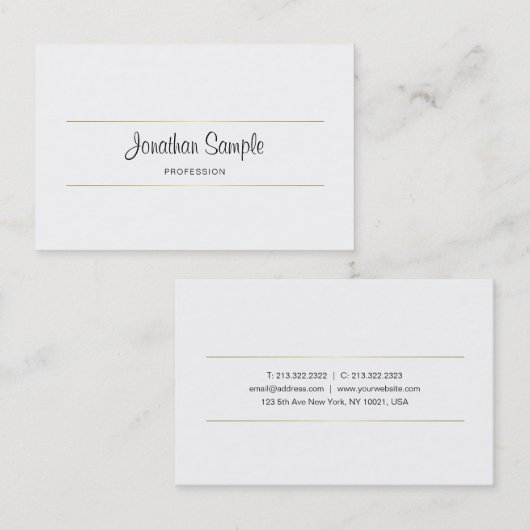 Carte De Visite Script manuscrit Gold Design créatif Luxe Plain (Devant / Derrière)