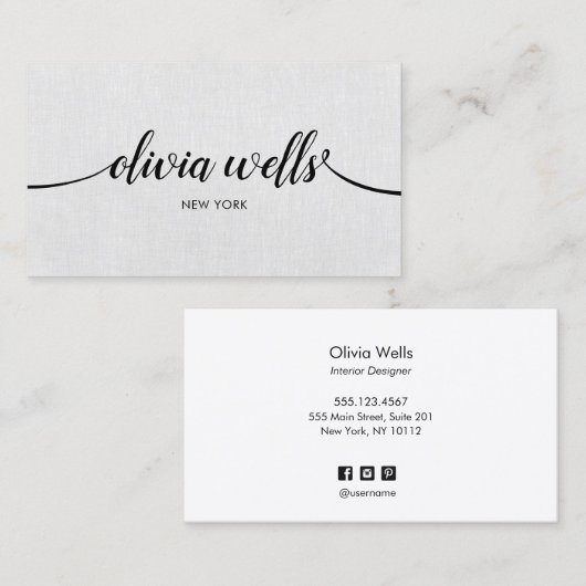 Carte De Visite Script manuscrit Gris Professionnel Simple (Devant / Derrière)