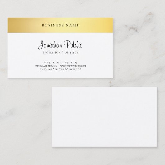 Carte De Visite Script manuscrit Modèle Moderne Elegant Or (Devant / Derrière)