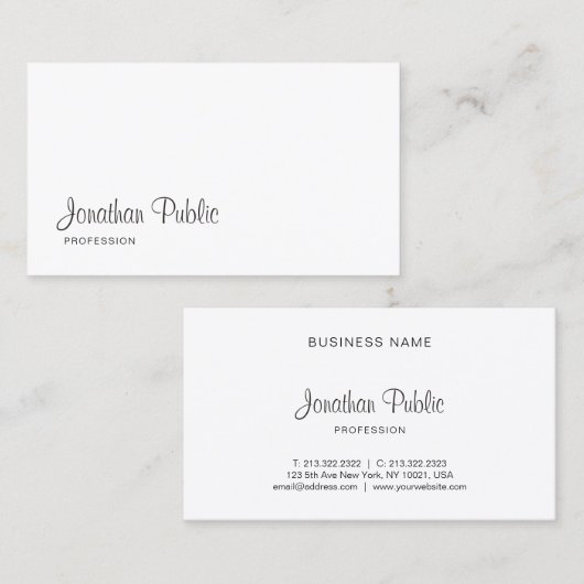 Carte De Visite Script manuscrit moderne Design élégant simple (Devant / Derrière)