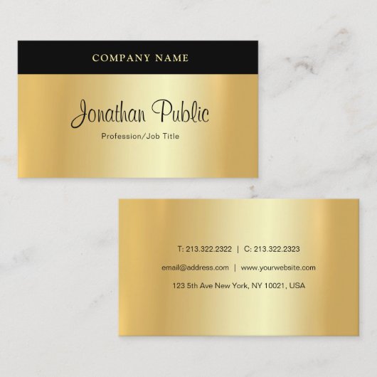 Carte De Visite Script manuscrit Moderne Elegant Modèle Or (Devant / Derrière)